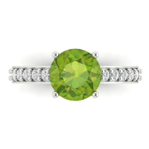 Clara Pucci 14K White Gold 2.3ct Peridot Solitaire with Accents Ring