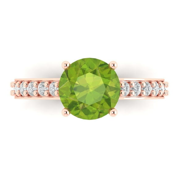 2.3 ct Round Cut Natural Peridot Solitaire with Accents Engagement Ring for Women in 18K Rose Gold