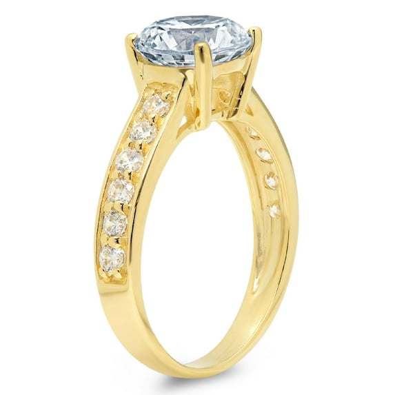 2.3 ct Round Cut Natural Sky Blue Topaz Solitaire with Accents Engagement Ring for Women in 14K Yellow Gold