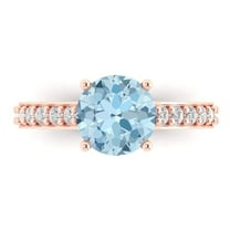 2.3 ct Round Cut Natural Sky Blue Topaz Solitaire with Accents Engagement Ring for Women in 18K Rose Gold