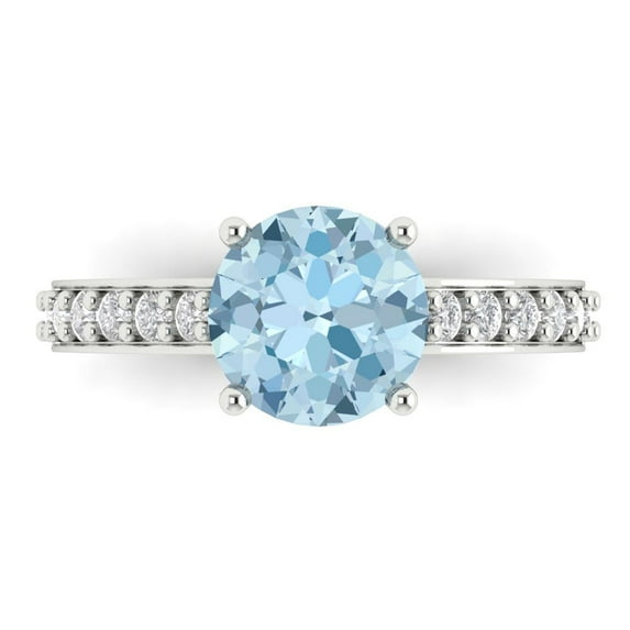 2.3 ctw Solitaire with Zirconia Diamond Accents Anniversary Ring for Women | Round Cut Natural Sky Blue Topaz | Hyperallergenic Solid 14K White Gold