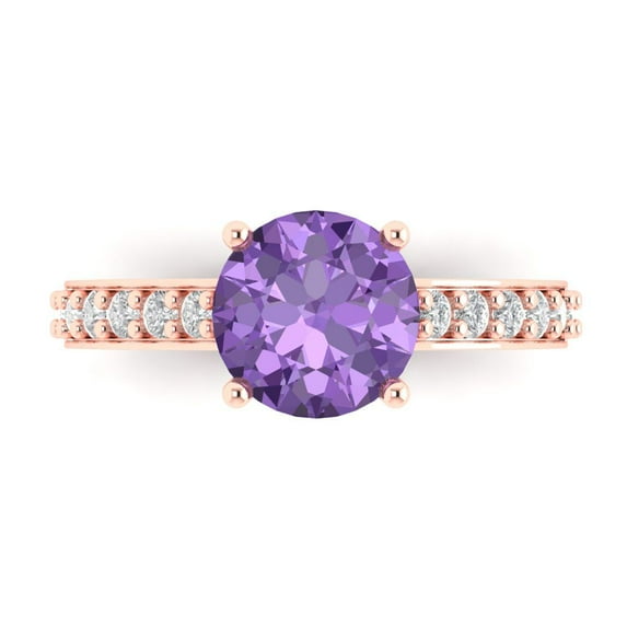 Clara Pucci 14K Rose Gold 2.3ct Alexandrite Solitaire with Accents Ring