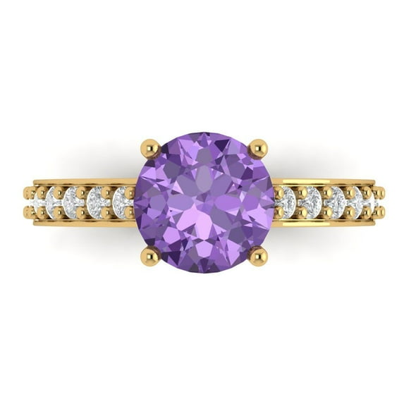 2.3 ct Round Cut Simulated Alexandrite Solitaire with Accents Engagement Ring for Women in 18K Yellow Gold