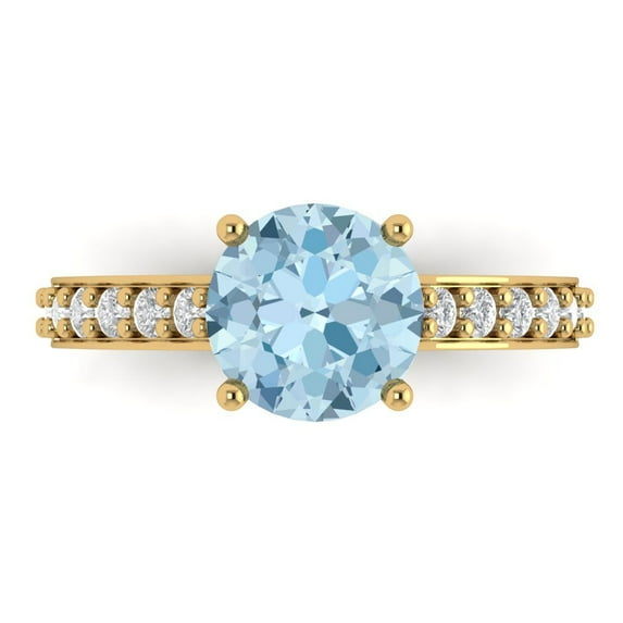 Clara Pucci 14K Yellow Gold 2.3ct Blue Solitaire with Accents Ring