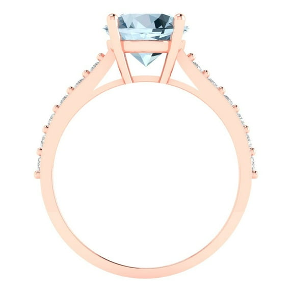 2.3 ct Round Cut Simulated Blue Diamond Solitaire with Accents Engagement Ring for Women in 18K Rose Gold