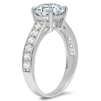 2.3 ct Round Cut Simulated Blue Diamond Solitaire with Accents Engagement Ring for Women in 18K White Gold