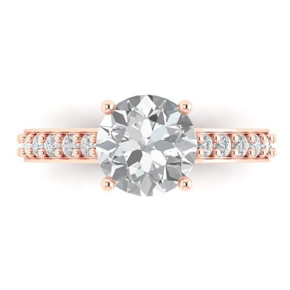 Clara Pucci 14K Rose Gold Solid Gold Clear Solitaire with Accents Anniversary Ring for Women - 2.3 cttw Round Cut