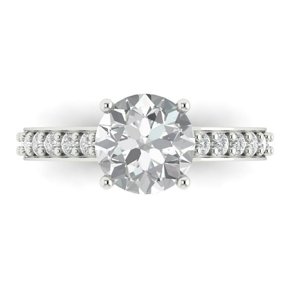2.3 ct Round Cut Simulated Diamond Solitaire with Accents 14K White Gold Womens Engagement Ring