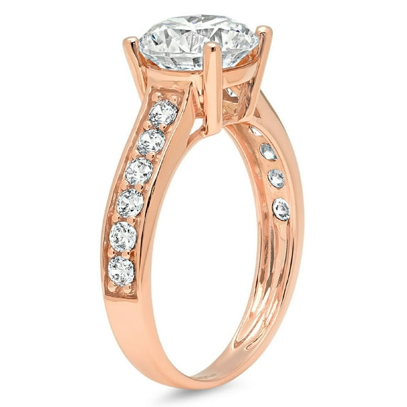 2.3 ct Round Cut Simulated Diamond Solitaire with Accents Engagement Ring for Women in 14K Rose Gold