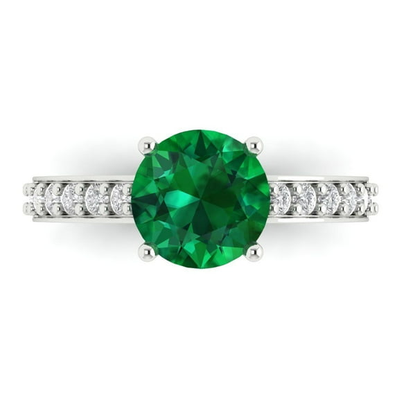 2.3 ct Round Cut Simulated Emerald Solitaire with Accents Engagement Ring for Women in 18K White Gold