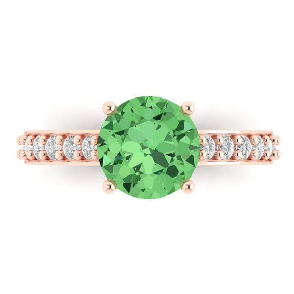 2.3 ct Round Cut Simulated Green Diamond Solitaire with Accents Engagement Ring for Women in 18K Rose Gold