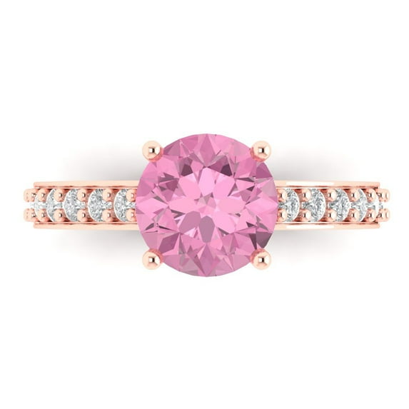 Clara Pucci 14K Rose Gold 2.3ct Pink Solitaire with Accents Ring for Women
