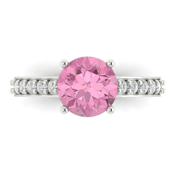2.3 ct Round Cut Simulated Pink Diamond Solitaire with Accents Engagement Ring for Women in 14K White Gold