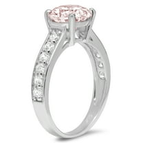 2.3 ct Round Cut Simulated Pink Diamond Solitaire with Accents Engagement Ring for Women in 18K White Gold