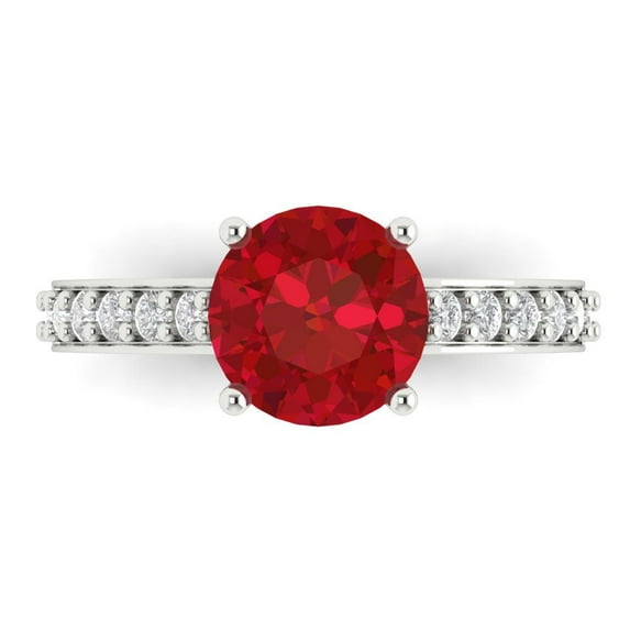 2.3 ct Round Cut Simulated Pink Tourmaline Solitaire with Accents Engagement Ring for Women in 18K White Gold