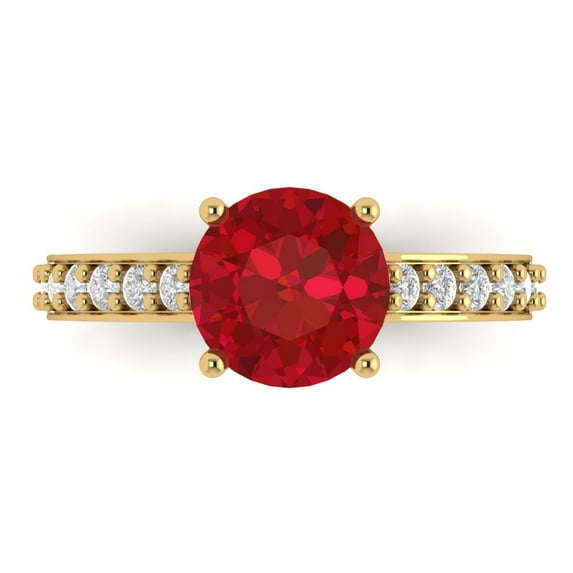 2.3 ct Round Cut Simulated Pink Tourmaline Solitaire with Accents Engagement Ring for Women in 18K Yellow Gold