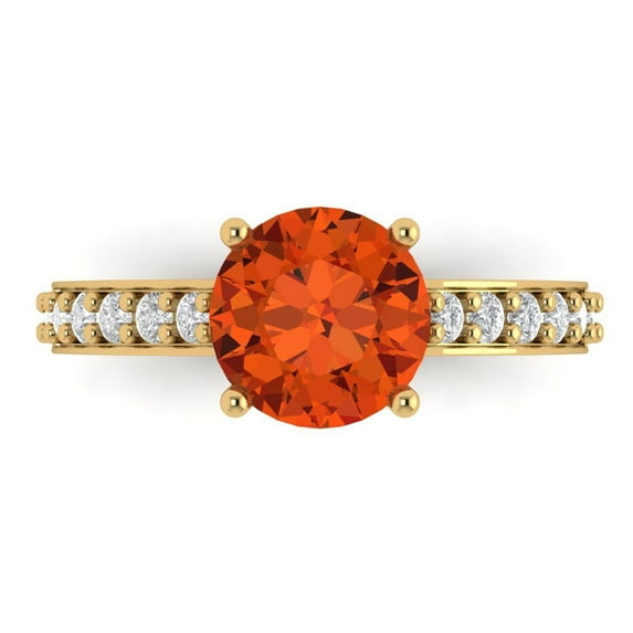 2.3 ct Round Cut Simulated Red Diamond Solitaire with Simulated Diamond Accents 18K Yellow Gold Womens Engagement Ring