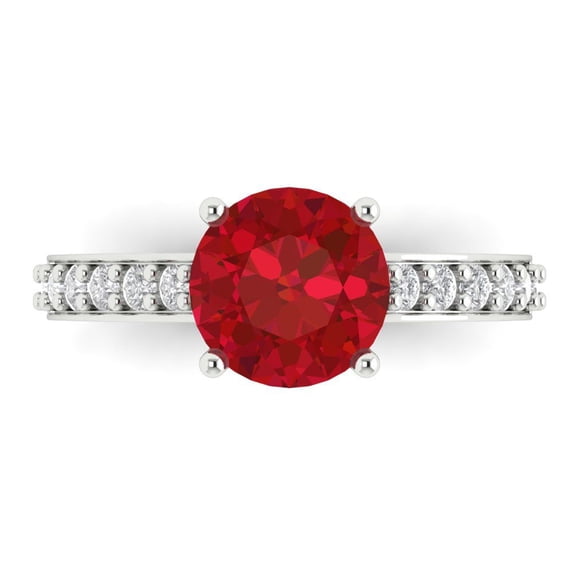 2.3 ct Round Cut Simulated Ruby Solitaire with Accents Engagement Ring for Women in 18K White Gold