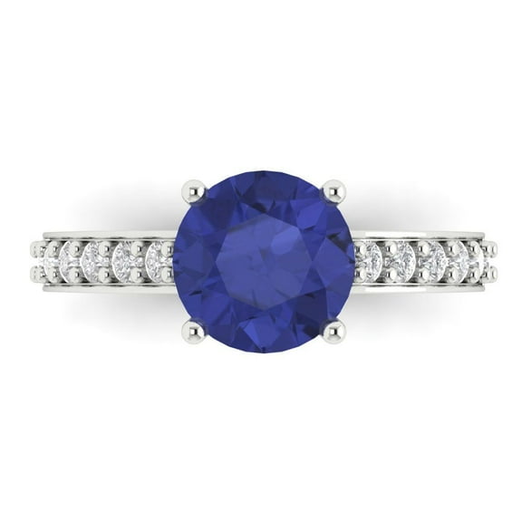 2.3 ct Round Cut Simulated Tanzanite Solitaire with Accents Engagement Ring for Women in 14K White Gold