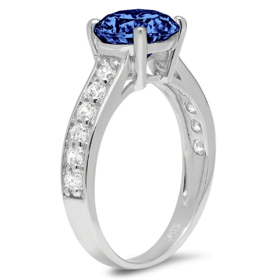 2.3 ct Round Cut Simulated Tanzanite Solitaire with Accents Engagement Ring for Women in 14K White Gold