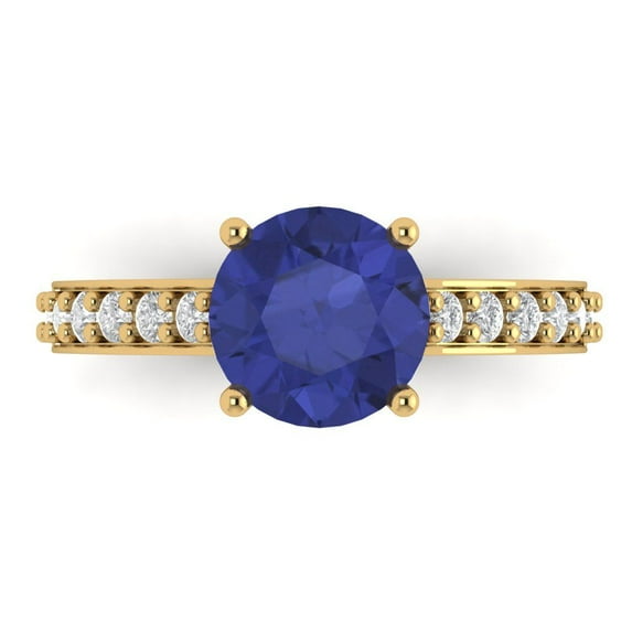 Clara Pucci 14K Yellow Gold Solid Gold Tanzanite Solitaire with Accents Anniversary Ring for Women - 2.3 cttw Round Cut