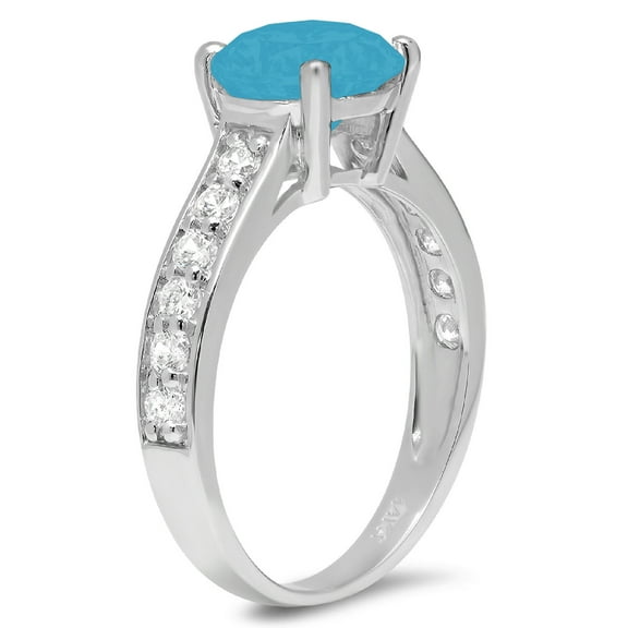 2.3 ct Round Cut Simulated Turquoise Solitaire with Accents Engagement Ring for Women in 18K White Gold