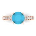 thumbnail image 1 of 2.3 ctw Solitaire with Zirconia Diamond Accents Anniversary Ring for Women | Round Cut Simulated Turquoise | Hyperallergenic Solid 18K Rose Gold, 1 of 5