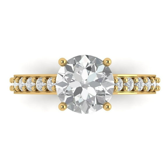 2.3 ct Round Cut White Sapphire Solitaire with Accents Engagement Ring for Women in 14K Yellow Gold