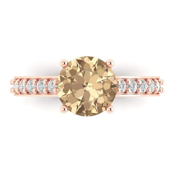 Clara Pucci 14K Rose Gold Solid Gold YellowMoissanite Solitaire with Accents Anniversary Ring for Women - 2.3 cttw Round Cut