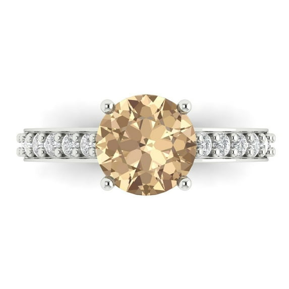Clara Pucci 14K White Gold Solid Gold YellowMoissanite Solitaire with Accents Anniversary Ring for Women - 2.3 cttw Round Cut