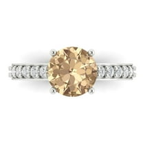 2.3 ctw Solitaire with Zirconia Diamond Accents Anniversary Ring for Women | Round Cut Yellow Moissanite | Hyperallergenic Solid 18K White Gold
