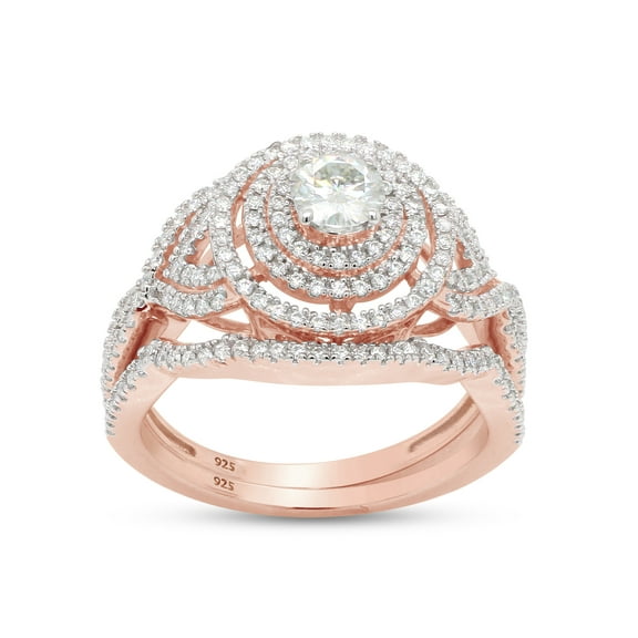 2/3 ct.t.w Centre 4MM Round Cut Lab Created Moissanite Diamond Double Halo Bridal Engagement Ring Set In 14K Rose Gold Over Sterling Silver (G-H Color, VVS1 Clarity,0.66 Cttw)-4