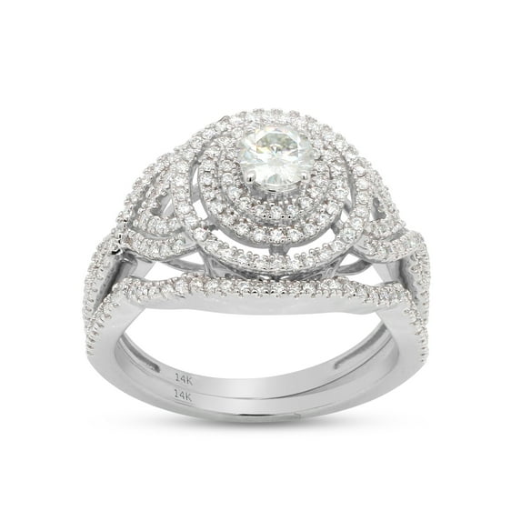 2/3 ct.t.w Centre 4MM Round Cut Lab Created Moissanite Diamond Double Halo Bridal Engagement Ring Set In 14K Solid White Gold (G-H Color, VVS1 Clarity,0.66 Cttw)-4.5