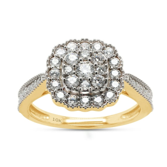 2/3 ct. t.w Round Cut Lab Created Moissanite Diamond Halo Cluster Engagement Ring For Women In 10K Solid Yellow Gold (G-H Color, VVS1 Clarity, 0.65 Cttw)-6.5