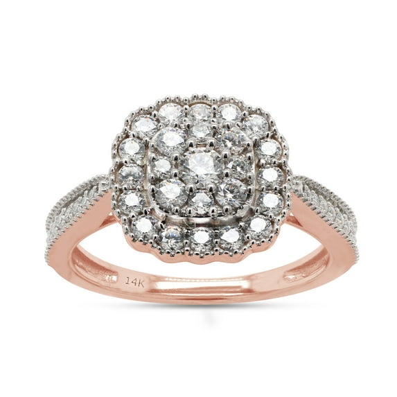 2/3 ct. t.w Round Cut Lab Created Moissanite Diamond Halo Cluster Engagement Ring For Women In 14K Solid Rose Gold (G-H Color, VVS1 Clarity, 0.65 Cttw)-7.5
