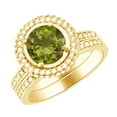 thumbnail image 1 of AFFY (2.3 cttw) Simulated Green Peridot & White Natural Diamond Halo Engagement Ring Set In 14k Yellow Gold With Ring Size 5, 1 of 1