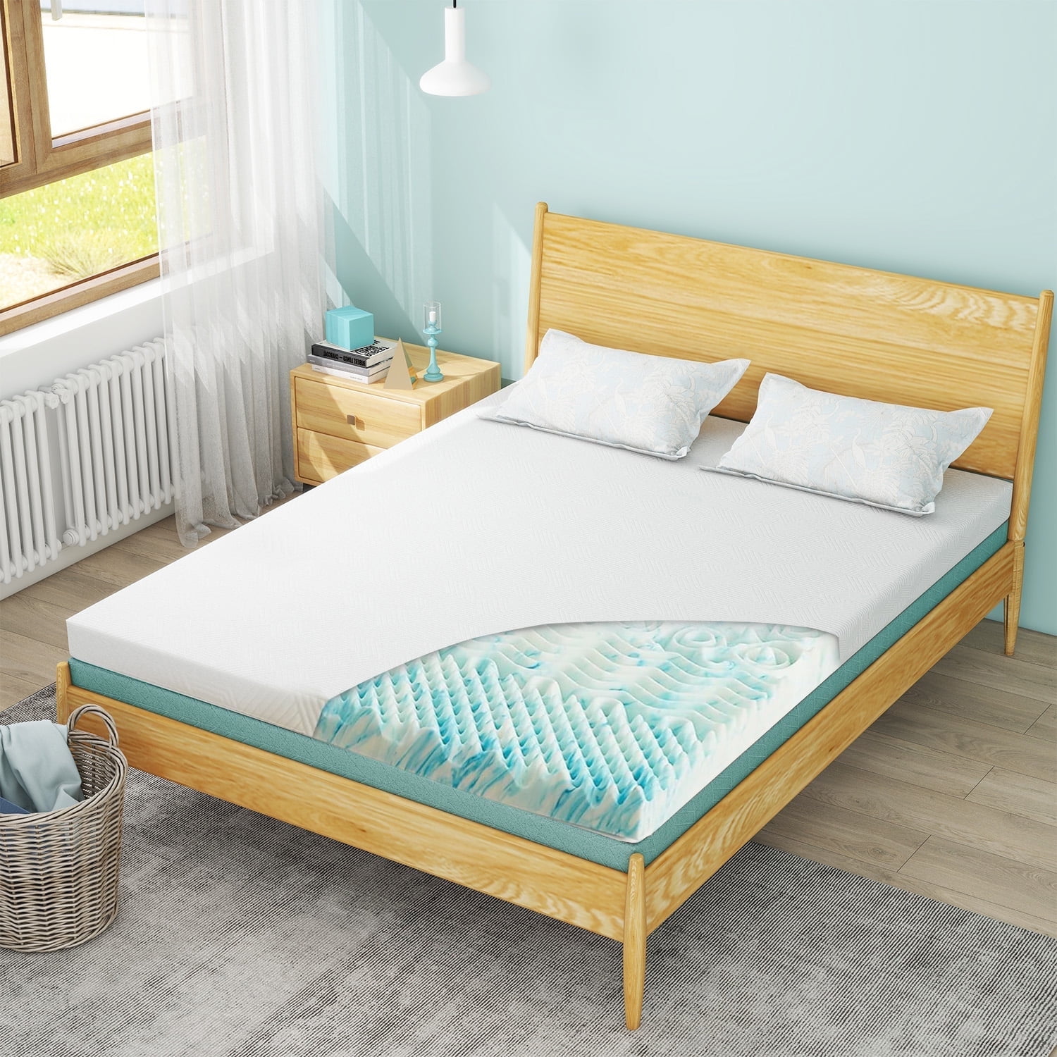 3 inch Egg Crate Queen Mattress Topper with Cover,Removable Soft Cover