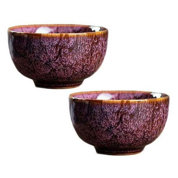 2.3 oz Chinese Kungfu Handmade Porcelain Japanese Wine & Tea Cups Bowl, Purple - 2 Piece