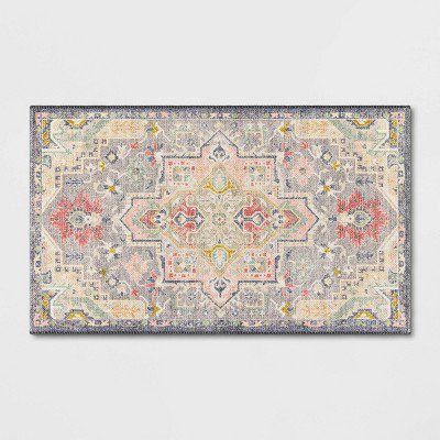 2'3"x3'9" Washable Zebrina Medallion Persian Style Printed Accent Rug Gray/Multi - indoor Entryway Mat