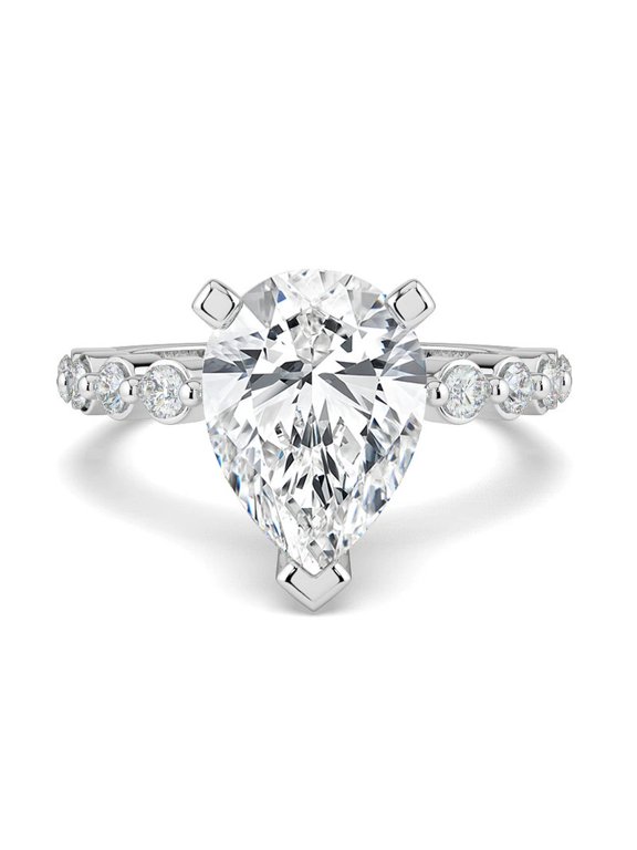 2.30 CT Pear Cut Hidden Halo Lab Grown Diamond Engagement Ring 925 Sterling Silver Bubble Band Women's Wedding Anniversay Gifts