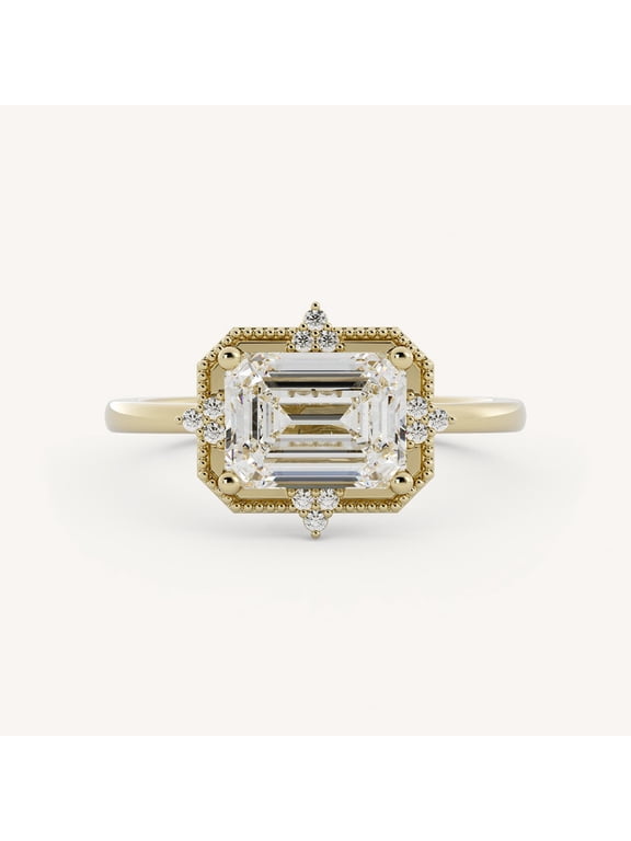 2.30 CTW East West Emerald Cut Lab Grown Diamond Engagement Ring 925 Sterling Silver Yellow Plated Wedding Bridal Ring Women's Fine Jewelry