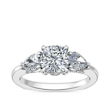 2.30 Carat Cushion Cut Elegant Moissanite 3 Stone Proposal Rings for her Solid 14K White Gold Size 7 by Caratup