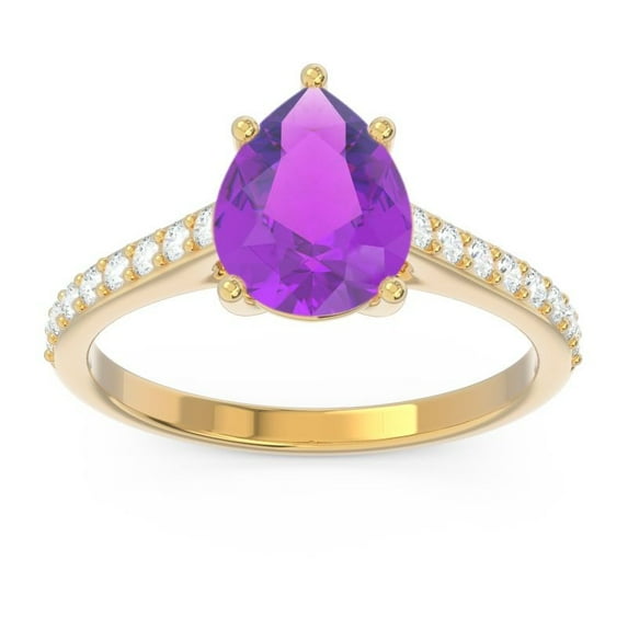 2.30 Carat (F-G/VS1) Natural Diamond Amethyst Gemstone Classic Ring for Bridal Gift 14K Yellow Gold Size 9.5 by Diamond-Capitals