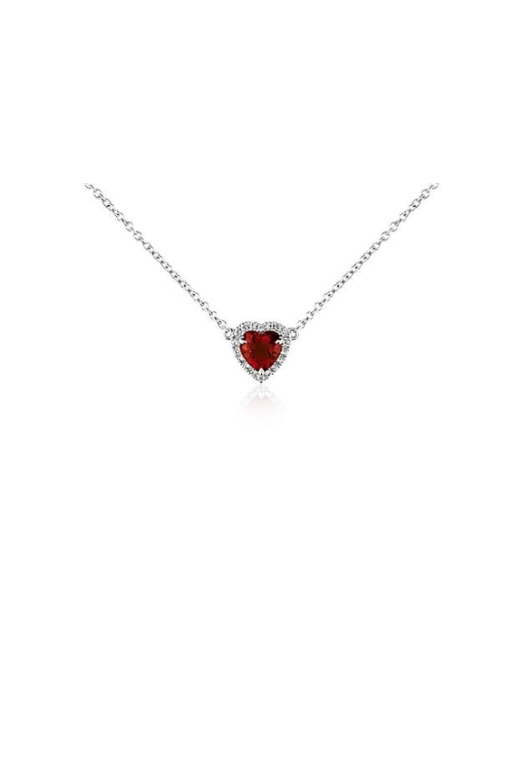 2.30 Carat Heart Shape Real Red Ruby Gemstone and Diamond Beautiful Designer Halo Necklace for Wedding Gift in Solid 18K White Gold With 18 inches Chain