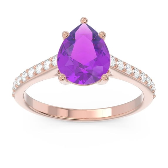 2.30 Carat Natural Diamond Amethyst Gemstone Luxurious Anniversary Ring for Ladies Solid 14K Rose Gold Size 4.5 by Diamond-Capitals