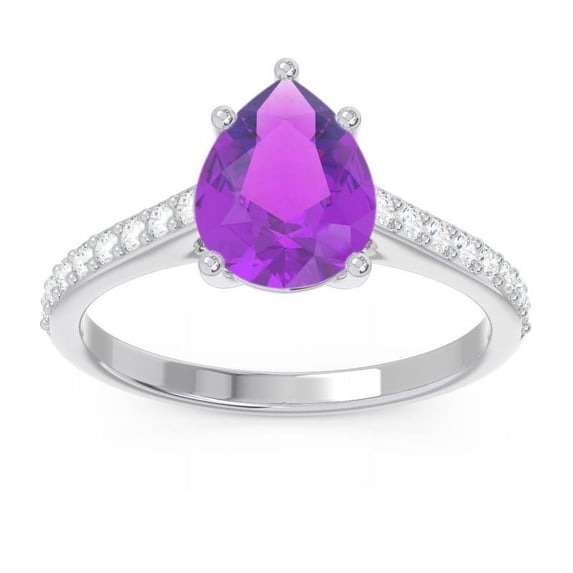 2.30 Carat Stylish Natural Diamond Amethyst Gemstone Anniversary Ring for Ladies 18K White Gold Size 6.5 by Diamond-Capitals