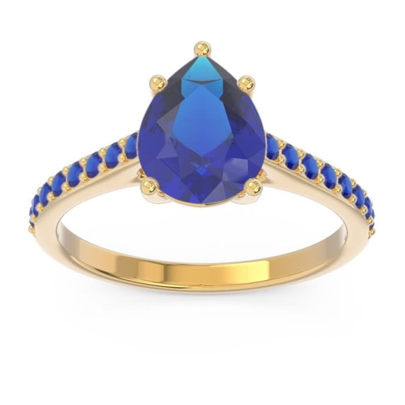 2.30 Carat Unique Pear Cut Blue Sapphire Gemstone Engagement Ring for Ladies Solid 18K Yellow Gold Size 5.5 by Diamond-Capitals