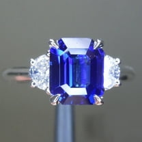 2.30 Ct Emerald Cut Natural Blue Sapphire Diamond Stunning Three Stone Ring for Engagement 14K White Gold Size 5