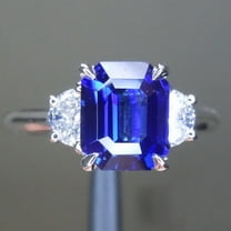2.30 Ct Emerald Cut Natural Blue Sapphire Diamond Stunning Three Stone Ring for Engagement 14K White Gold Size 7