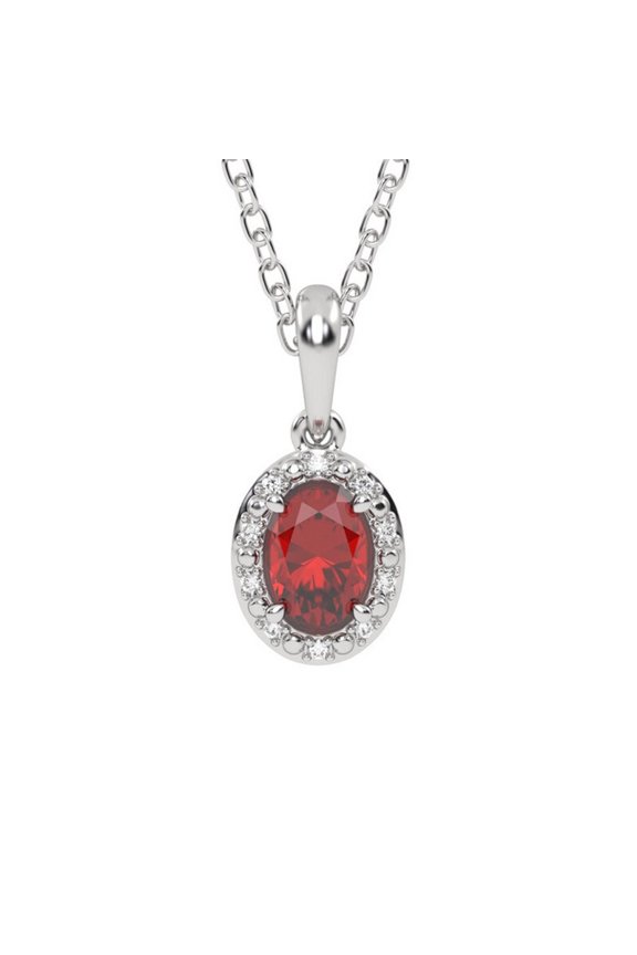 2.30 Ct Oval Red Garnet Diamond Halo Engagement Pendant 14k White Gold Over
